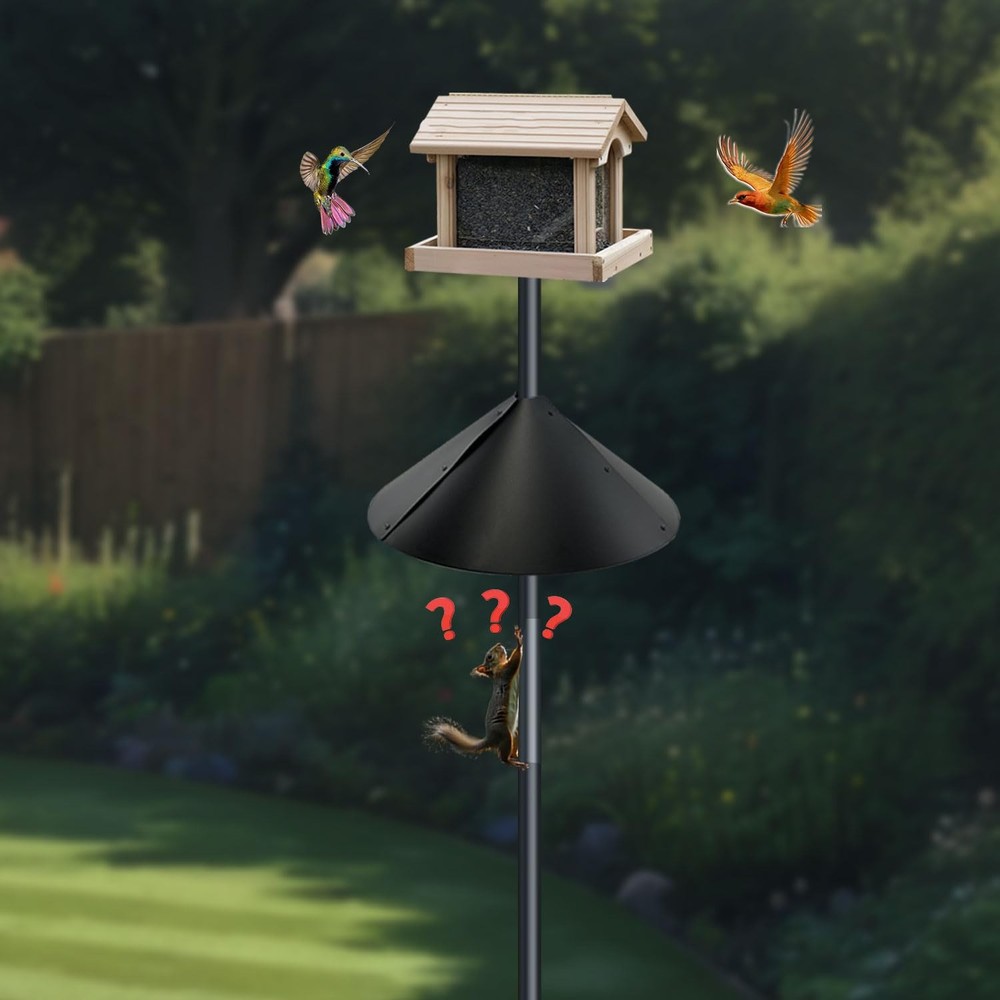 Squirrel baffle for bird feeders pole, squirrel proof cone 18'', Black