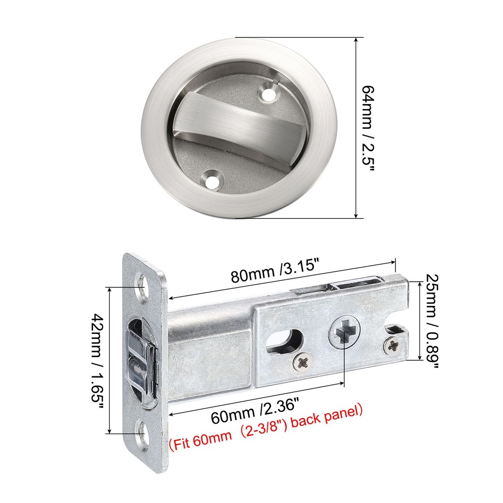 2Pcs Round Recessed Door Lock with Color Coded Indicators 2 3/8" Backset Silver
