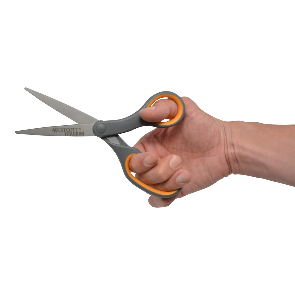 8-Inch Titanium Bonded Straight Scissors, Soft Handle, Gray/Yellow, 4-Pack