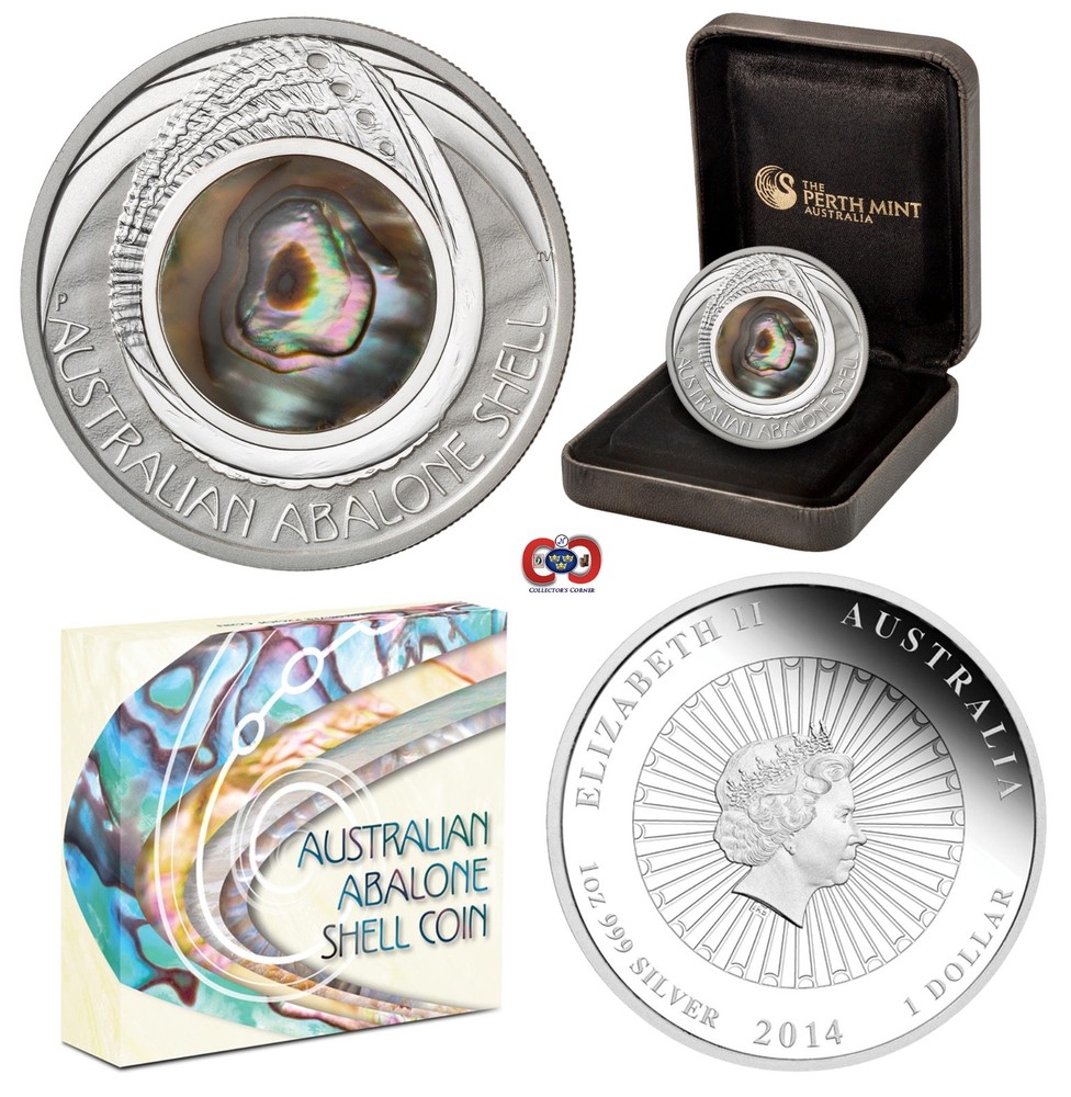 Australia 2014 Abalone Shell Insert 1 Oz Silver Proof $1 Coin MINT OGP LOW COA