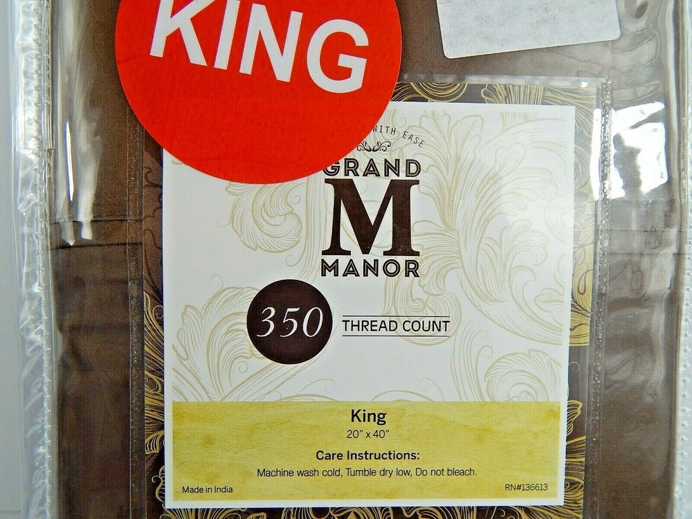 Grand Manor Two King Sized Pillowcases Chocolate 350 Thread Count