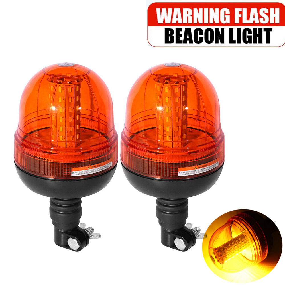 Pair 60 LED Amber Rotating Flashing Beacon DIN Pole Mount Tractor Warning Light