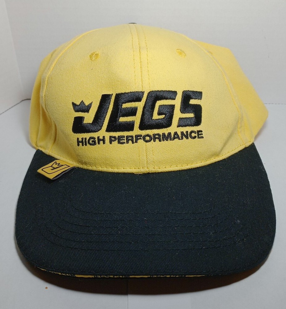 JEGS High Performance Yellow Cap with Black Bill Hook & Loop Strap JEGS.com Logo