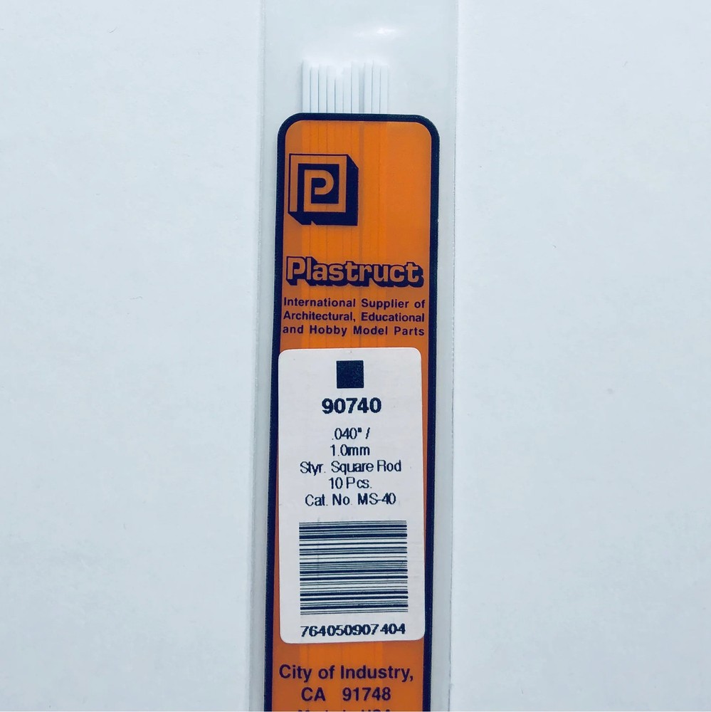 Plastruct 90740 Styrene Square Rod 0.040"x 10" (10)