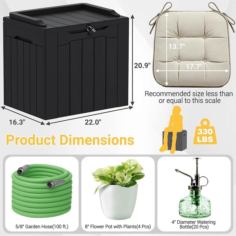Weatherproof Resin Deck Box Outdoor Storage Lockable Multi-Purpose Organizer New