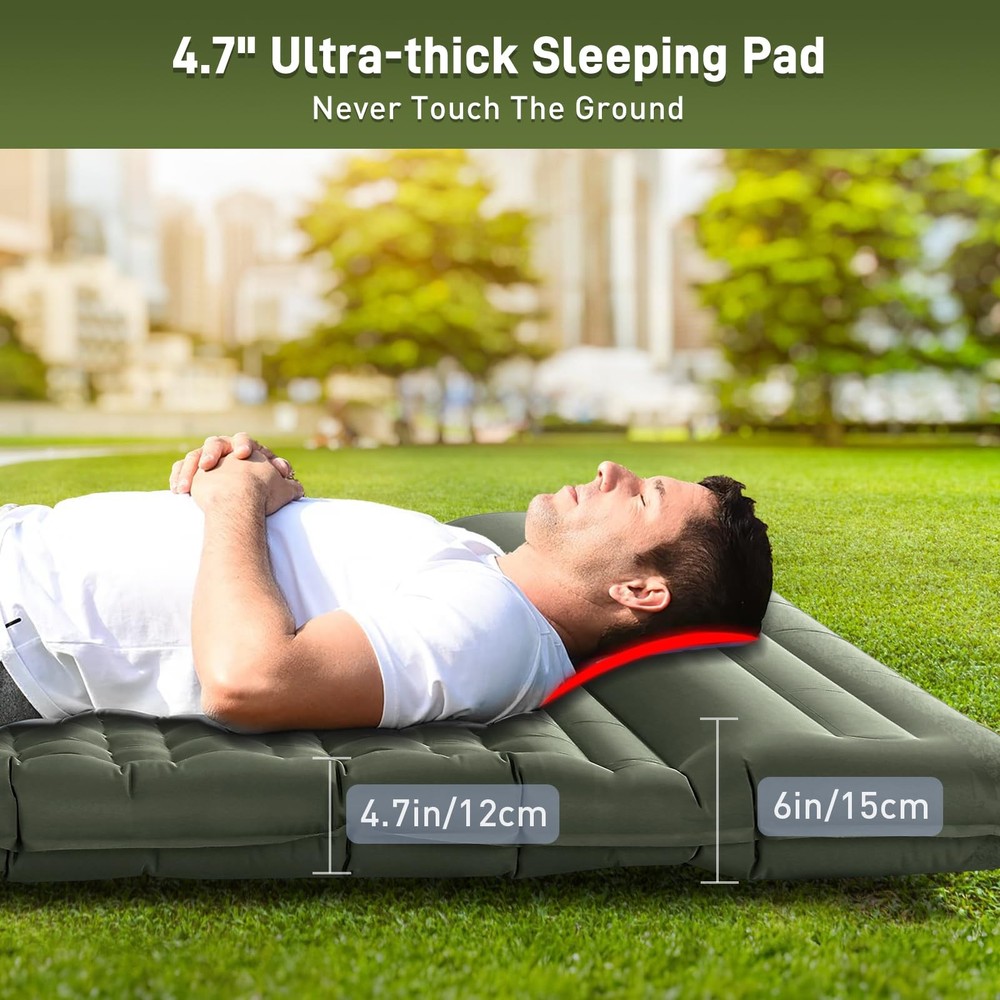 Double Sleeping Pad for Camping, 4.7" Ultra-Thick Inflatable Mat for 2 Persons