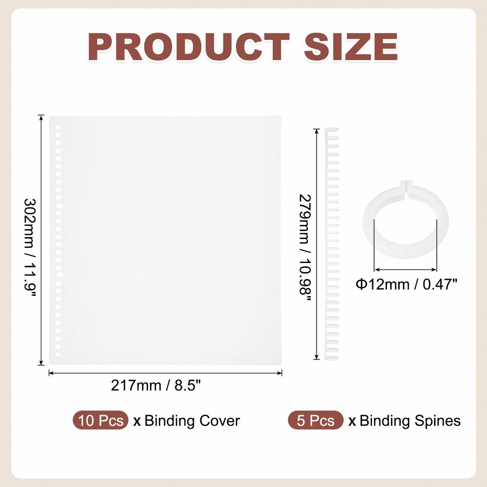 10Pcs Clear Presentation Binding Covers with 5Pcs 12mm Combs Kit, White