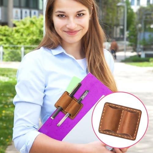 Leather Pen Holder for Notebooks and Journals - Double Pen Loop - Brown