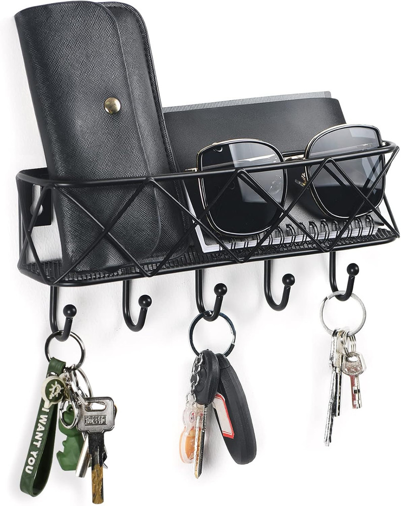 Key Holder for Wall Decorative, Entryway Key Hooks, Wall Mounted Key Rack with 5