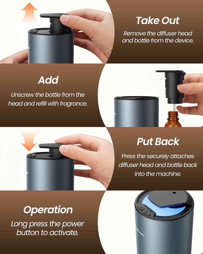 Waterless Diffuser for Essential Oil, Smart Car Air Freshener Diffuser with 3...