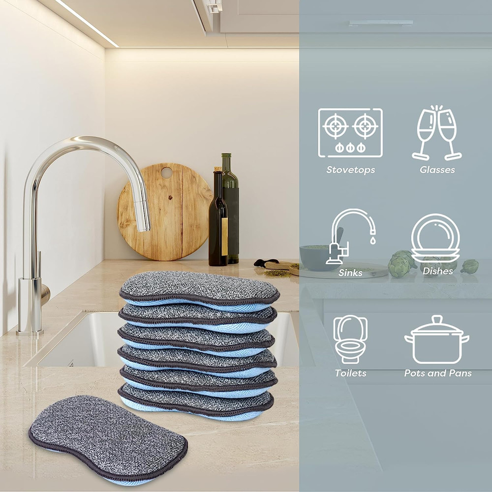 Multi-Purpose Sponges Kitchen by - Non-Scratch Microfiber Sponges for Cleaning,