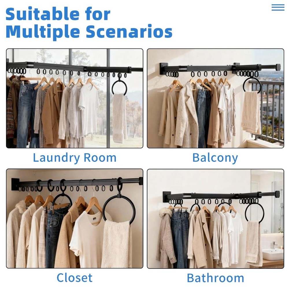 Wall Mounted Clothes Drying Rack, Foldable Laundry Drying Hanger Rack for Ind...