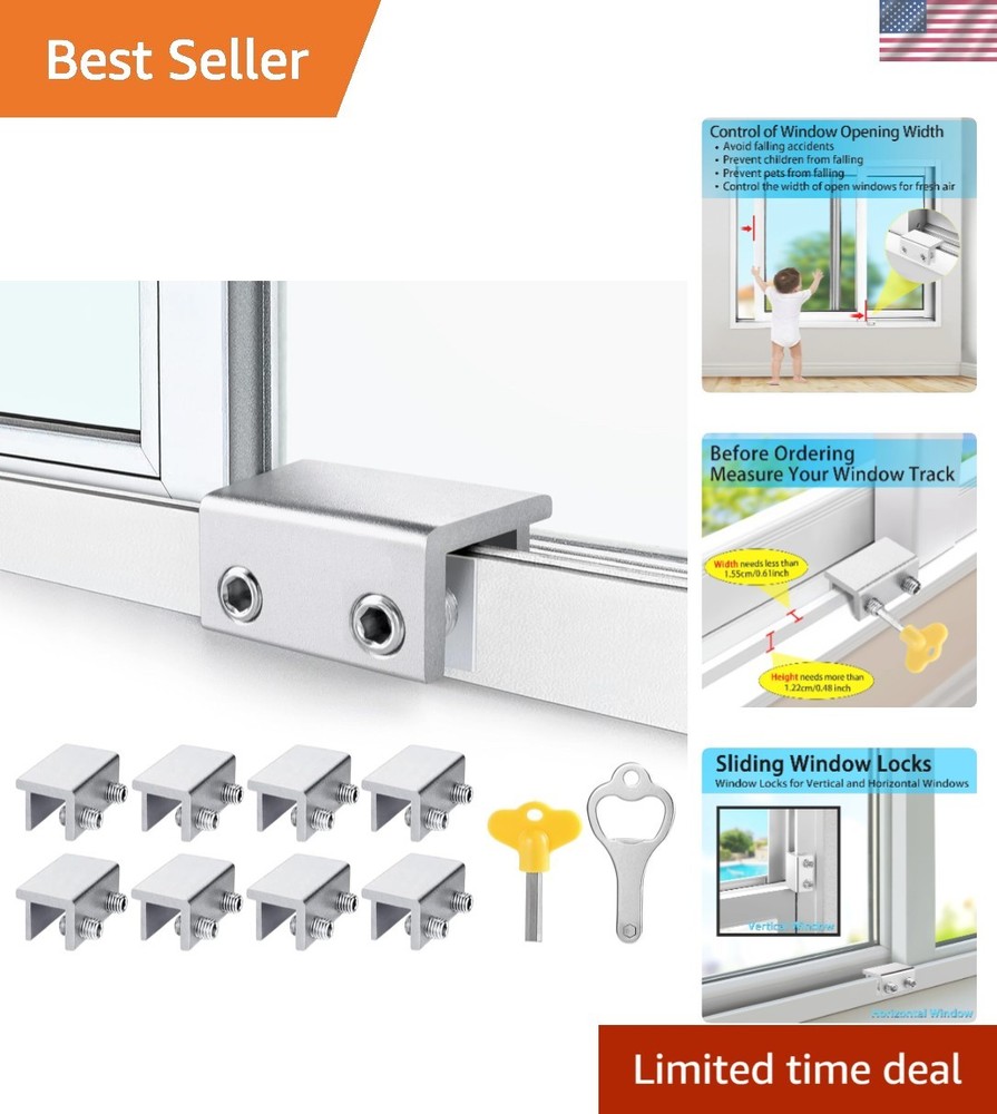 Easy Install 8 Pack Window Locks with Key - Safety Solution for Home & Office