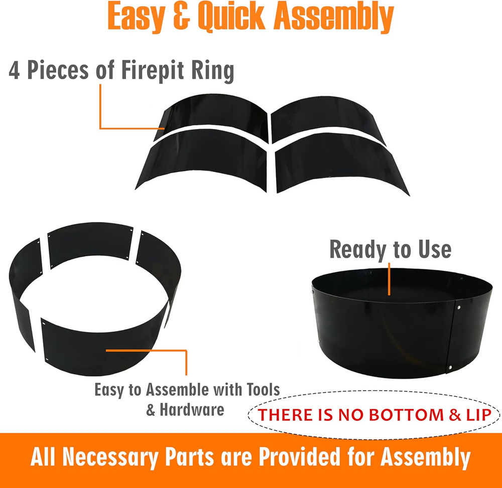 FEBTECH - Fire Rings for outside Wood Burning Fire Pits - 36" Dia X 12" H - 2Mm