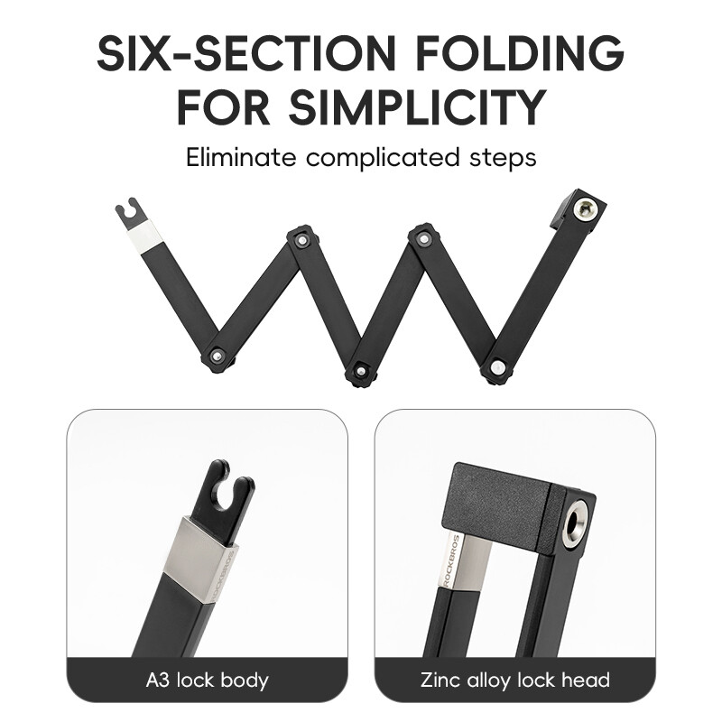 ROCKBROS Folding Bike Lock Heavy Duty Anti Theft Smart Secure Guard with Keys