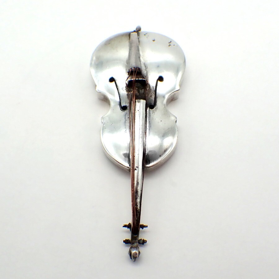 Miniature Violin Figurine Sterling Silver Copper Strings Mexico