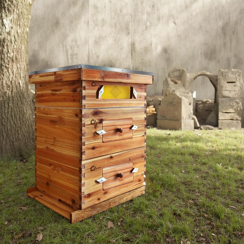 10 Frame Beehive Set with Beeswax Coating: Includes 2 Deep & 1 Medium Boxes