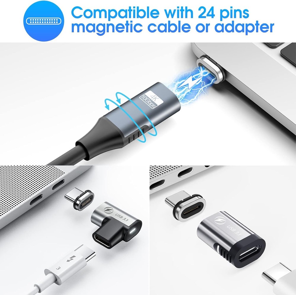 24pins Magnetic USB C Connector Tips Head (3 Only Tips-3Pack*Black-Silver