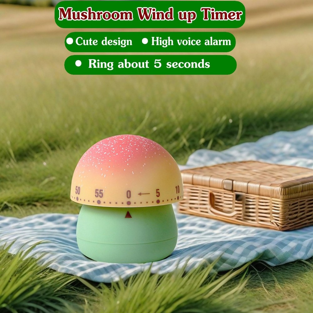 Cute Mushroom Timer for Kids, High Volume Mechanical Kitchen Timer, Wind Up 6...