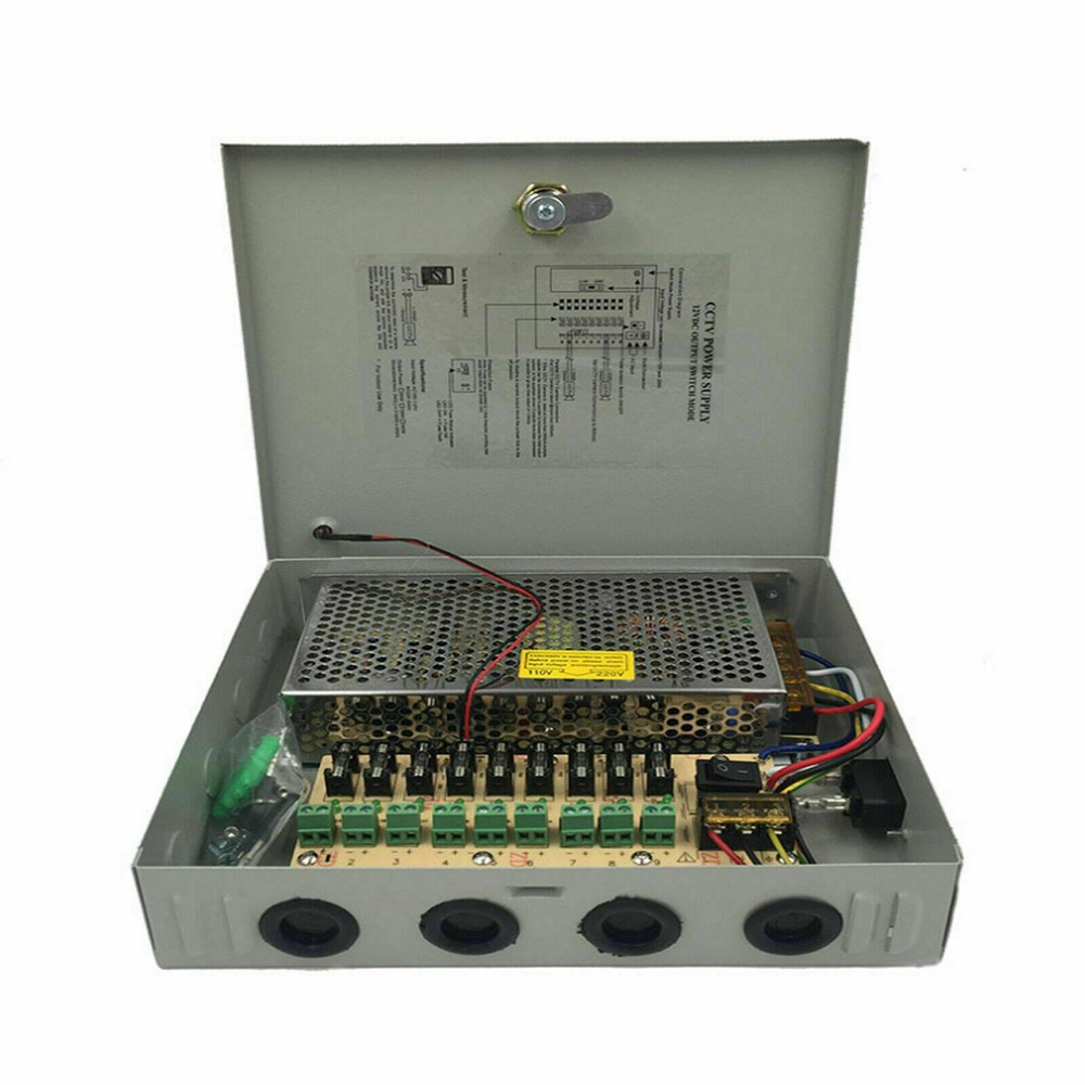 9 Channel 8CH Security Camera Power Supply Box DC 12V 10A CCTV DVR Distribution