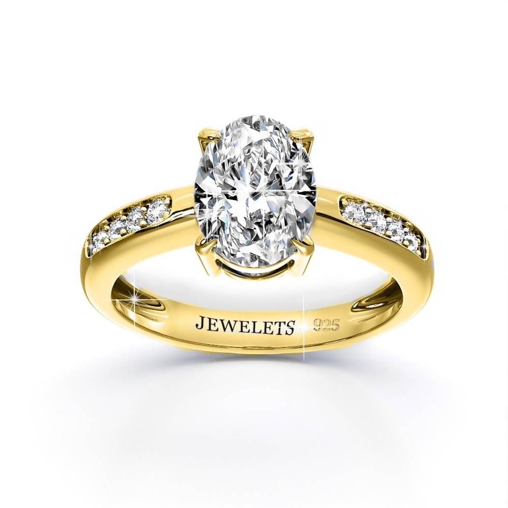 Silver Ring Blank – 6×8 mm Prong Setting | Gold Plated Semi Mount with 8 CZ Side