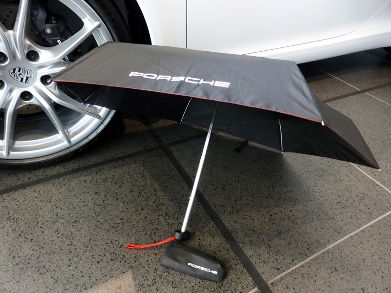 Porsche Compact Folding Umbrella Black Red Unused