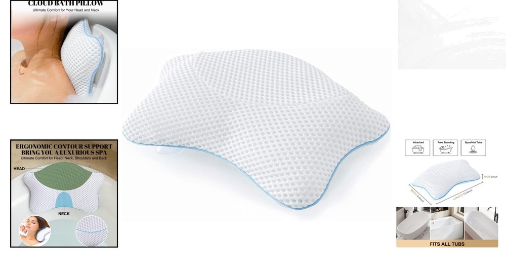Ergonomically Designed Bath Pillow with 4 Suction Cups - Ultimate Relaxation