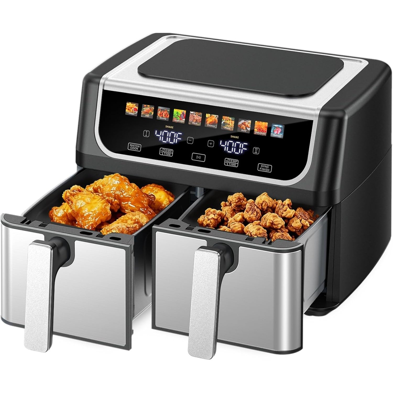 Dual Basket Air Fryer 9.5 Quart Large Air Fryer with Double Basket TEMP Control