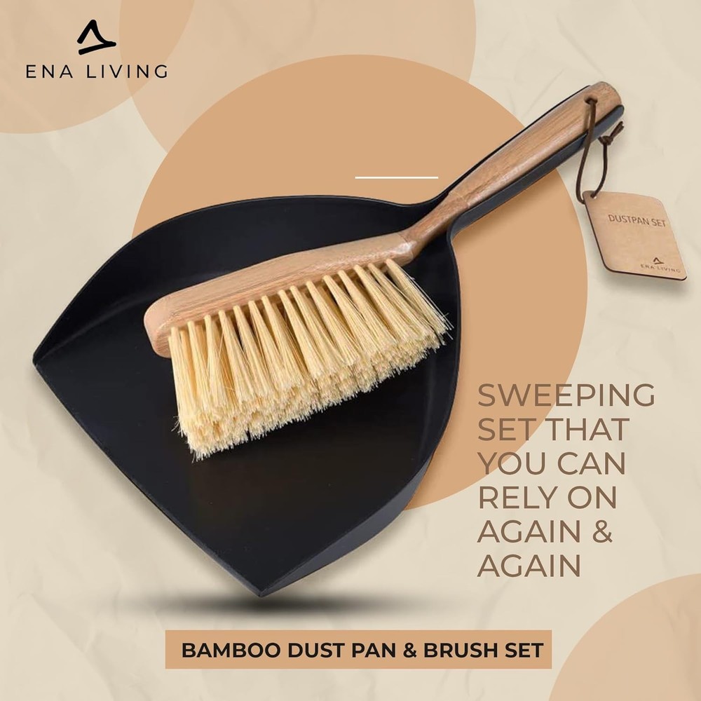 Dust Pan and Brush Set - Sturdy Bamboo Sweeping Tools for Efficient Cleaning