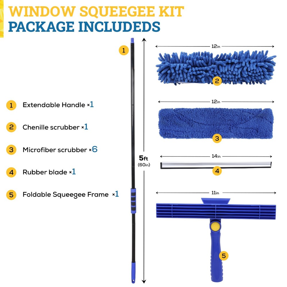 2 in 1 Squeegee Window Cleaning Tool with 60" Extension Pole