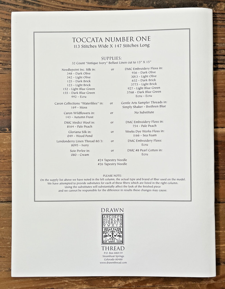 The Drawn Thread Toccata Number One charted needlework design pattern 2003