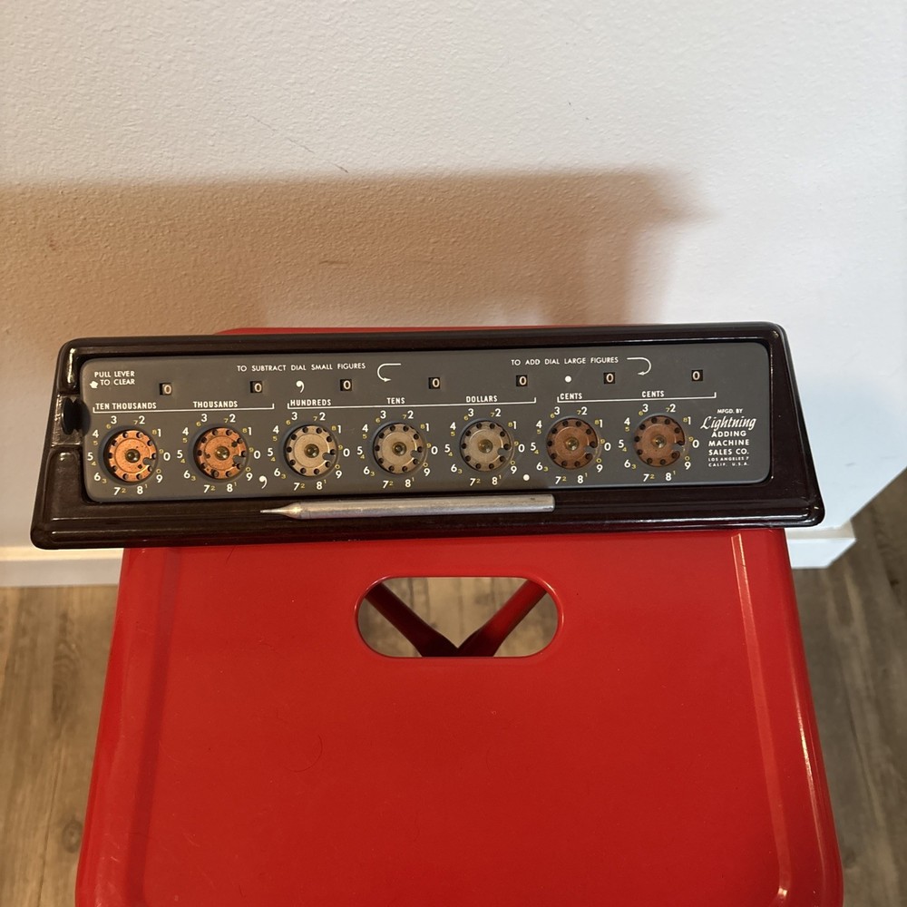 Lightning Portable Adding Machine with Stylus 1940s Vintage And Box