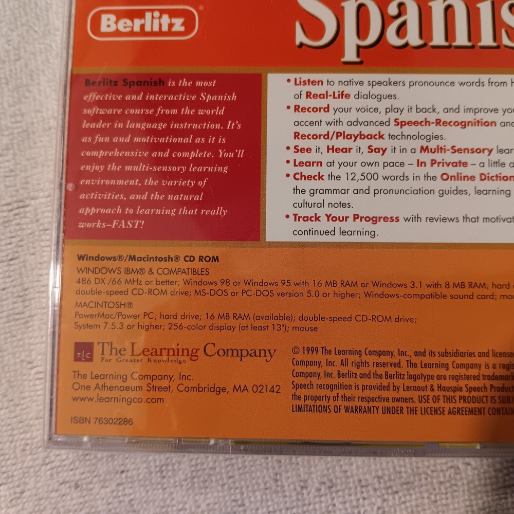 Berlitz Spanish CD ROM for Windows & Macintosh 1998 Software - New Sealed
