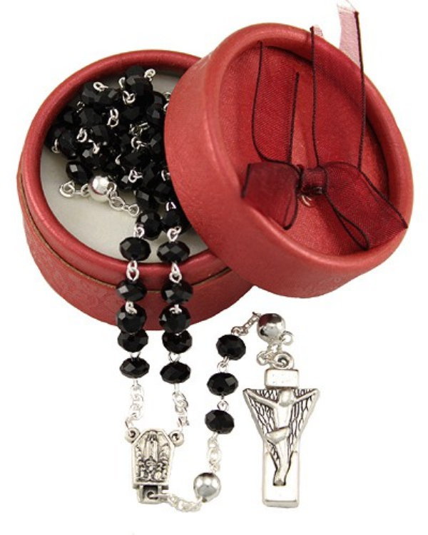 NEW MADE IN PORTUGAL BLACK CZECH CRYSTAL OUR LADY OF FATIMA ROSARY
