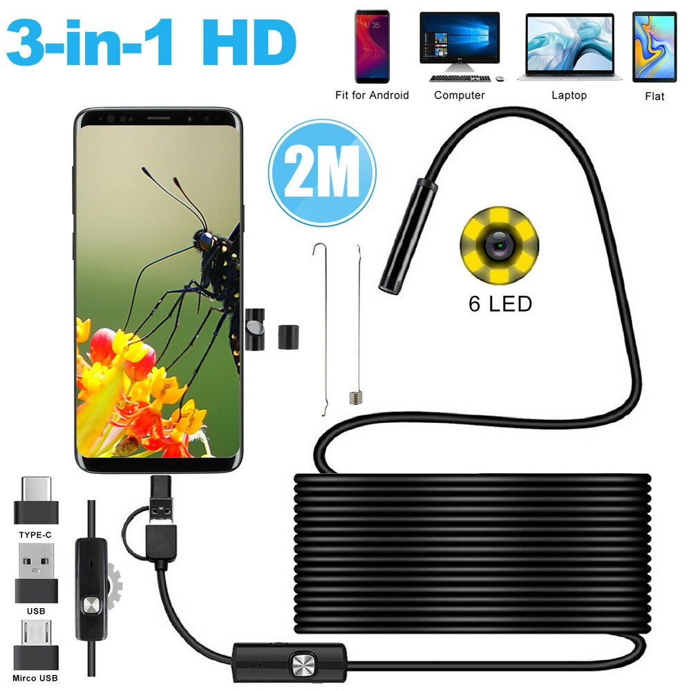 6LED HD Snake Endoscope Borescope Inspection Camera for USB Type C Android PC