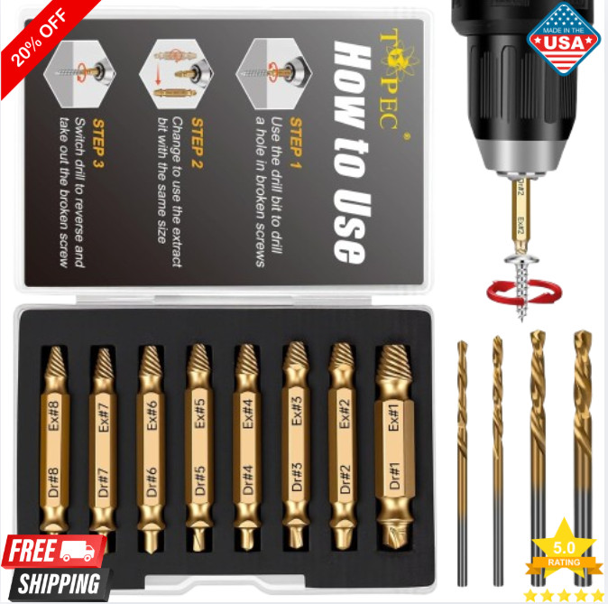 13-Pcs Screw Extractor Set Easy Out Drill Bits Set for Removing Stripped Screws