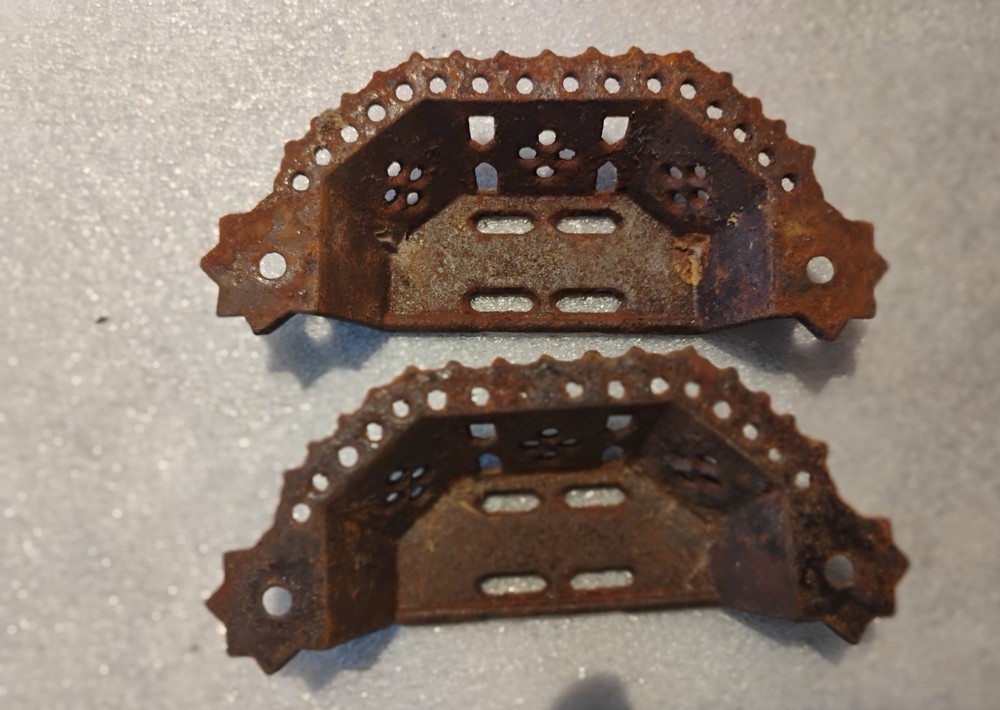 2 Pierced Design Cast Iron Bin Drawer Pulls Window Sash Pulls 4" wide