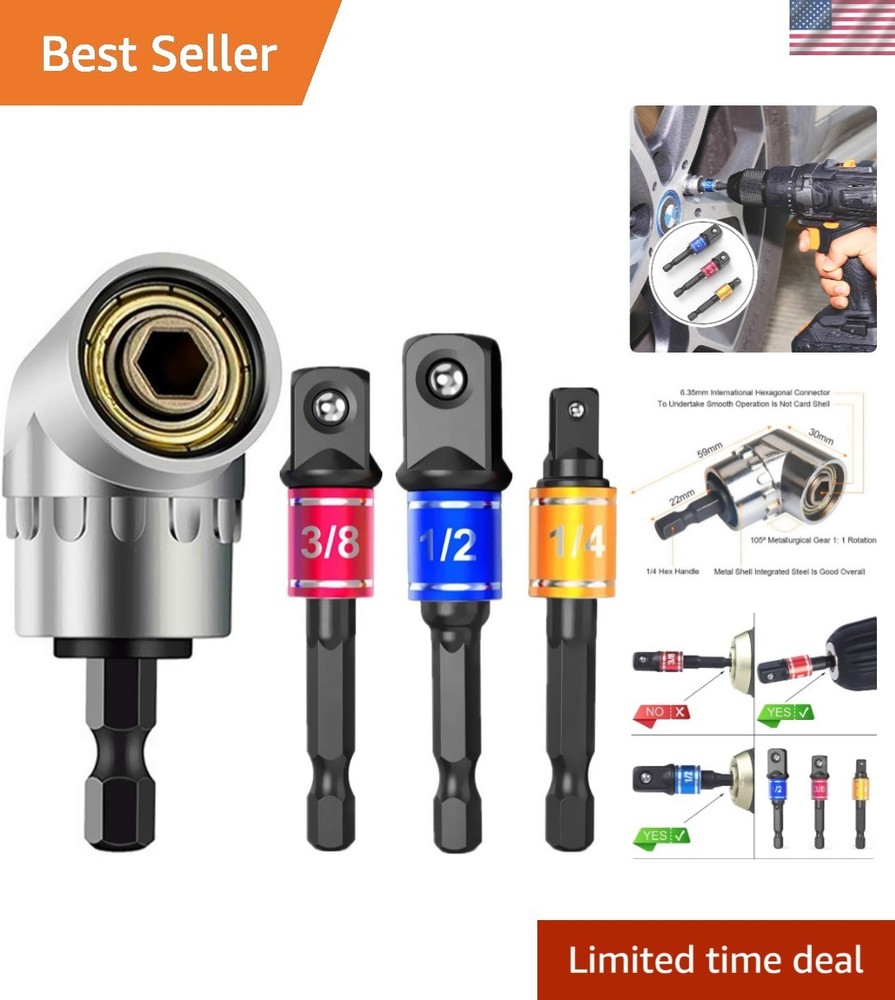 Compact Power Tool Adapter Set: 3Pcs Impact Grade Hex Sockets + 105° Extension