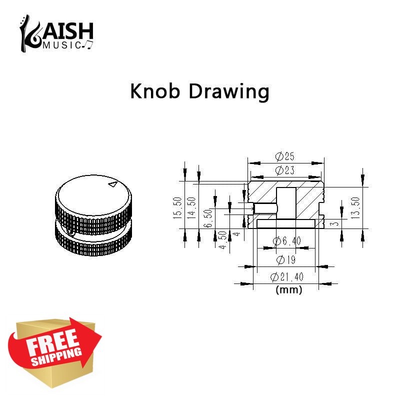 KAISH 2pc 25mm Aluminum Potentiometer Knobs 1/4" Silver