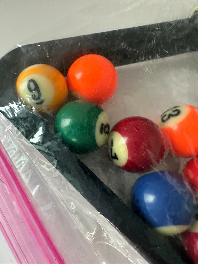 Miniature Billiards Pool Ball Set with Triangle Rack 16 Piece