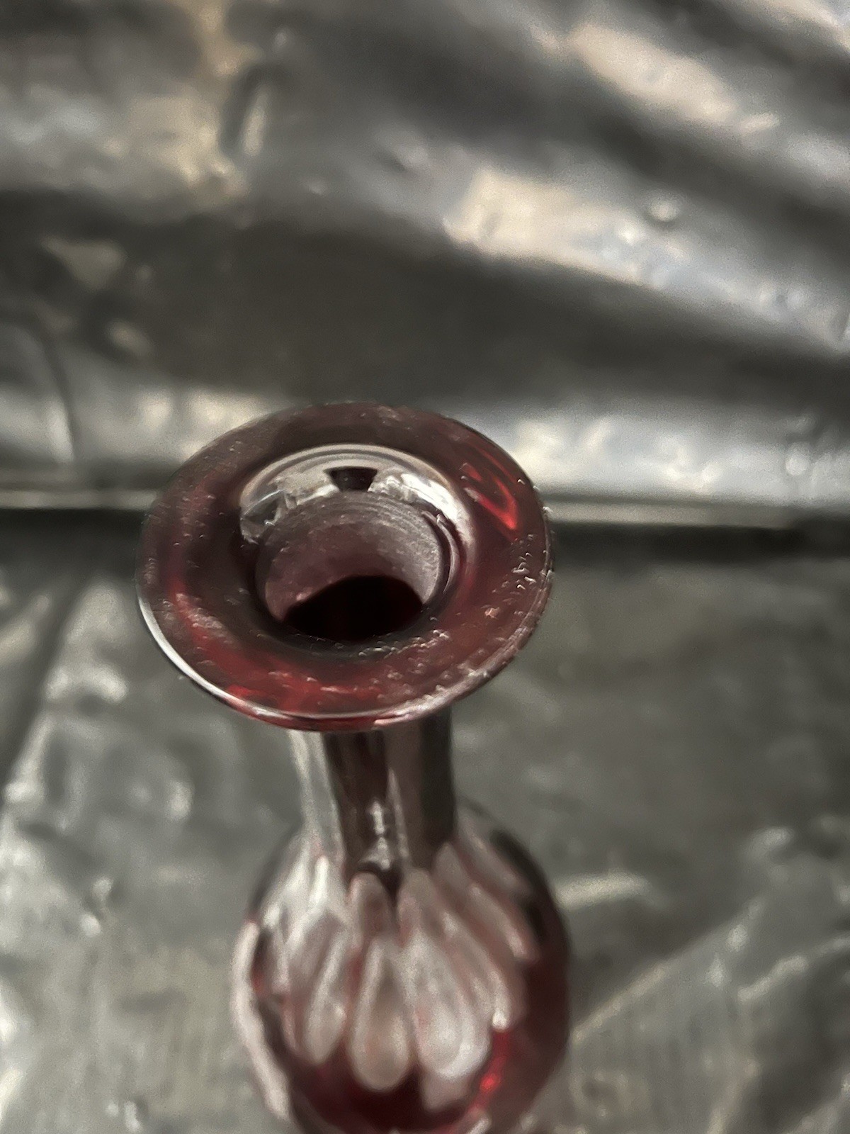 VINTAGE Ruby Red Cut to Clear Crystal Decanter [725]