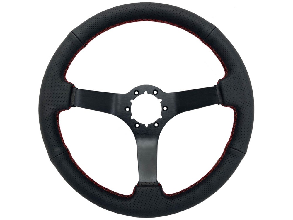 1969-94 Chevy Bow Tie Perforated Leather Steering Wheel Solid Kit, Red Stitch