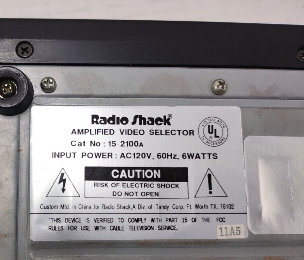 Radio Shack Amplified Video Selector Switch Catalog No. 15-2100A