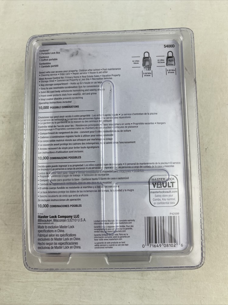 Master Lock Combination Lock Portable Security Safe 4-Digit Key Storage 5400DHC