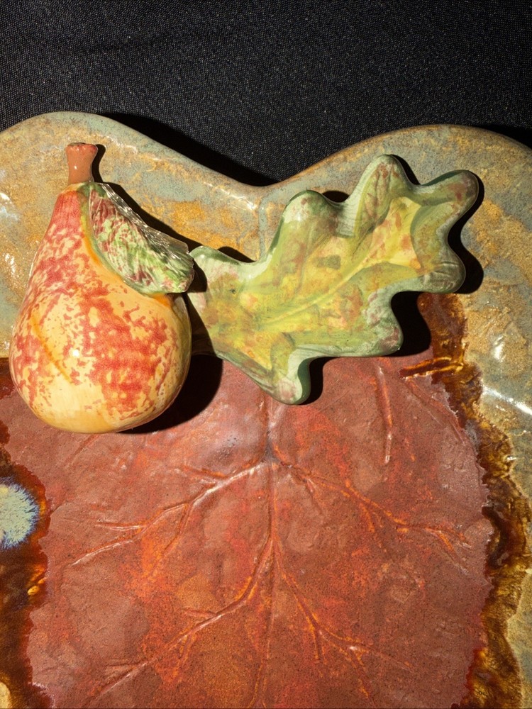 Leaf Shaped Pottery Dish with Pear