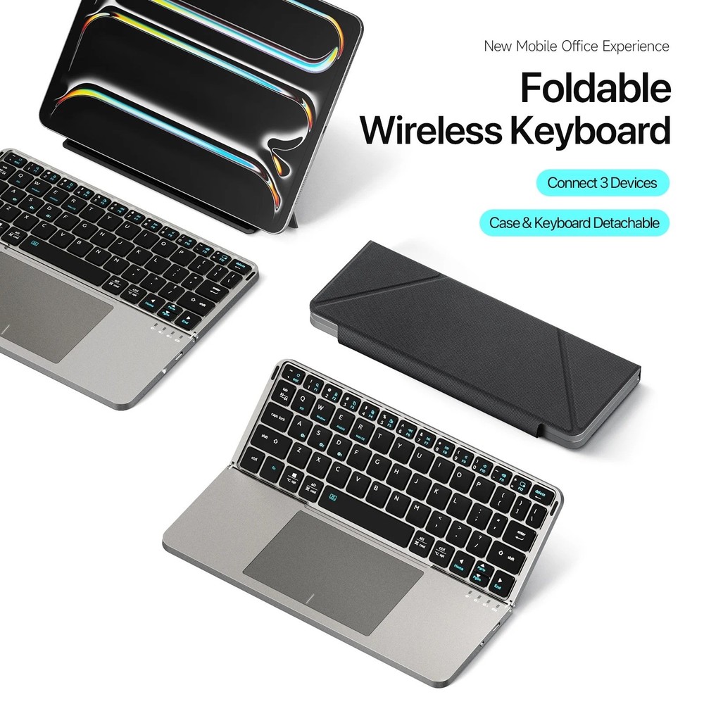 Foldable Bluetooth Keyboard with Touchpad & Phone Holder for Tablet & PC