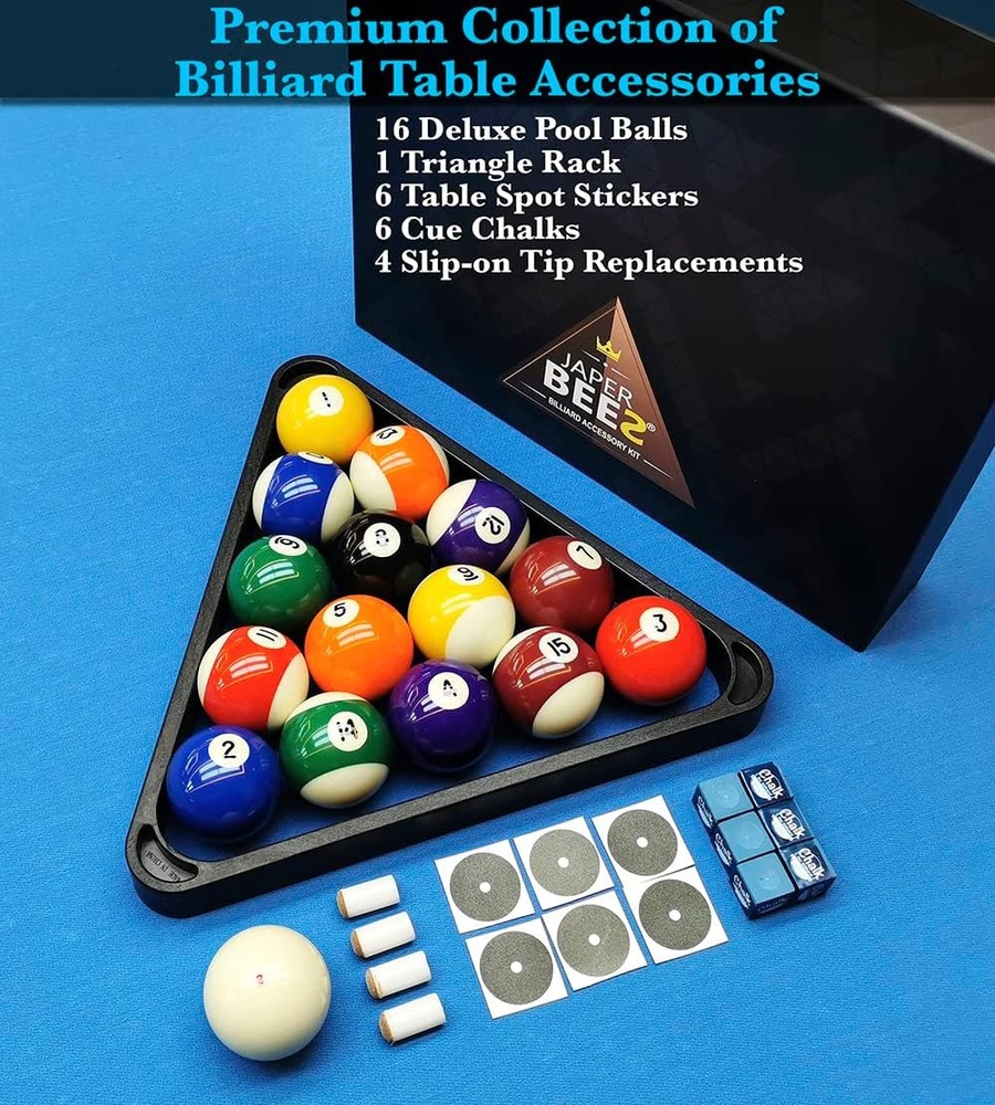 Billiard Pool Balls W/ Triangle Ball Rack Cue Chalks Table Spot Stickers & Tip