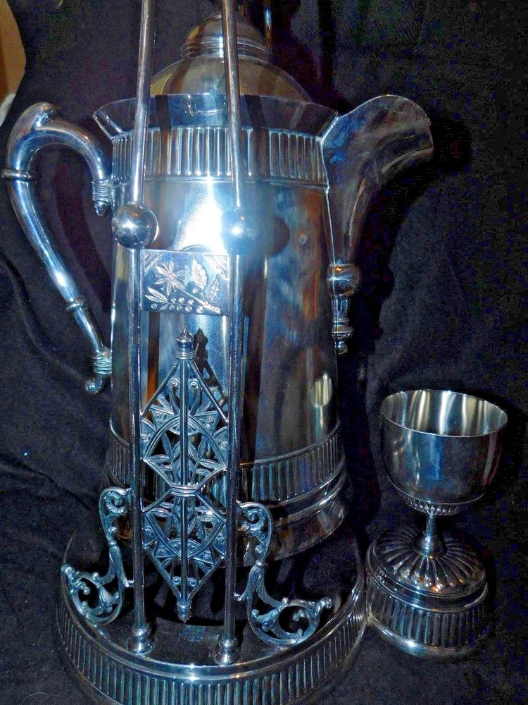 ANTIQUE PAIRPOINT SILVERPLATE SILVER PLATE TILTING WATER PITCHER ON STAND GOBLET