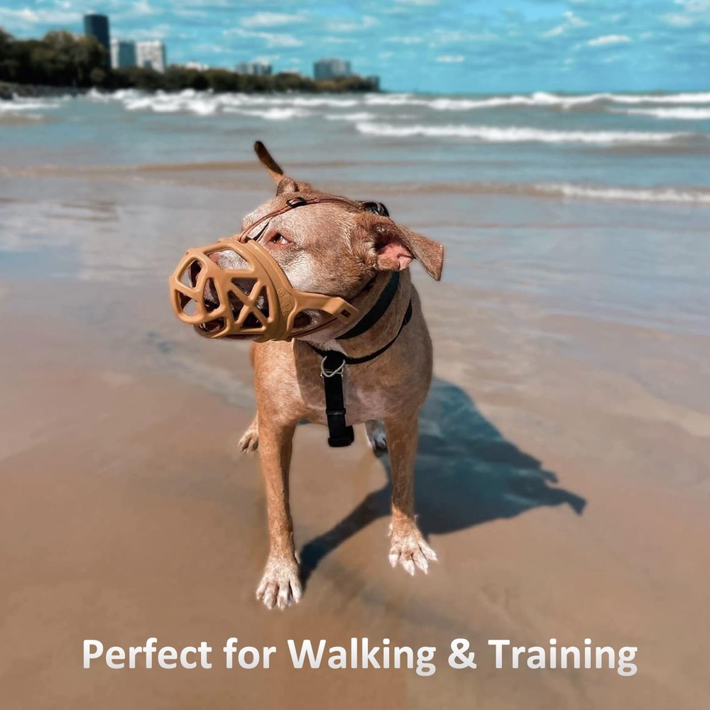 BARKLESS Dog Muzzle, Basket Muzzle for Biting, Chewing and Medium, Brown