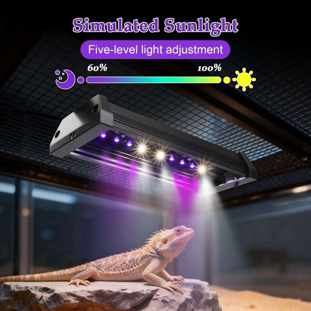 Dimmable uvb Light for Reptiles, 3 Modes Lighting,Adjustable 4, 8, 12 Hour Cy...
